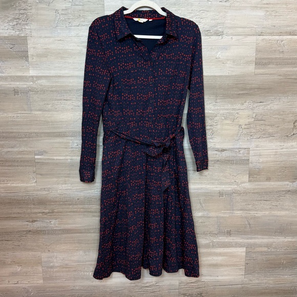 Boden Susannah Navy & Orange Polka Dot Midi Shirt Dress - Size 6R - Picture 4 of 13